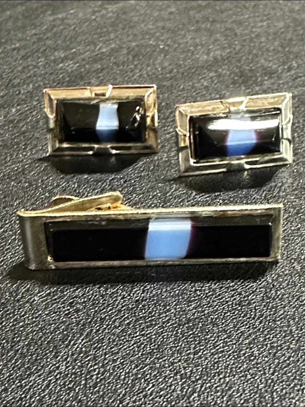 Three Piece Cuff Links & Tie Clip